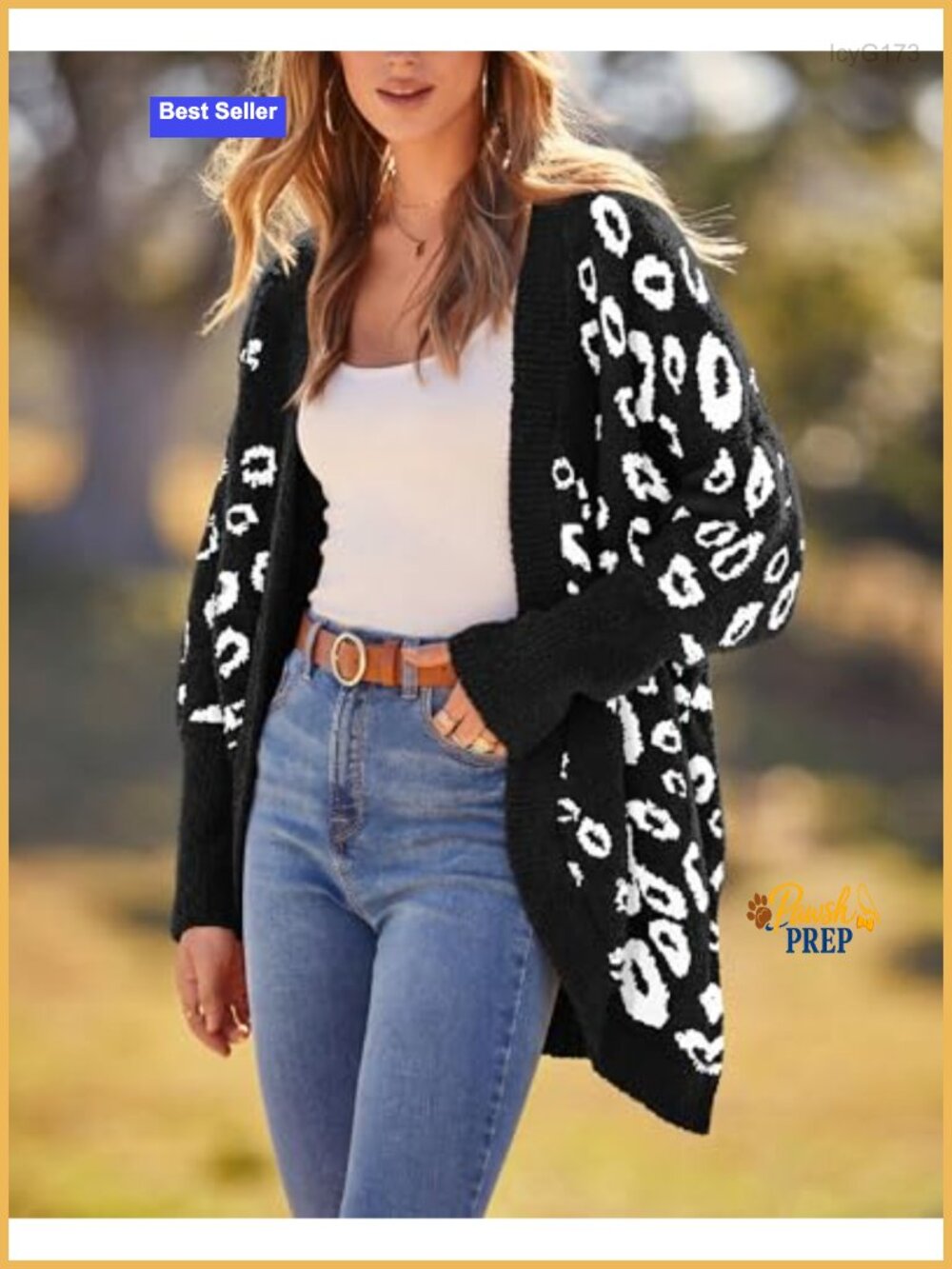 Leopard Cardigan Open Front Long Sleeve Knit Pockets Women - Picture 2 of 6